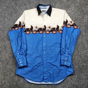 Cumberland Outfitters Shirt Mens Large Blue Eagle Western Long Sleeve Pearl Snap